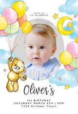 Teddy bear & balloons - Birthday Invitation